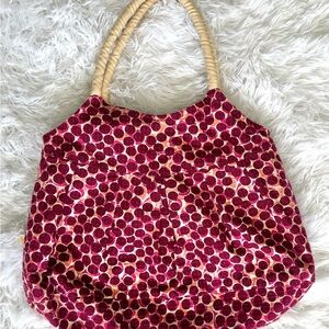 Polka Dot Pink Velvet Tote Bag with Rope Handles